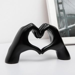 FANTESTICRYAN Small Heart Hands Statues Hand Love Sculpture Cute Decorative Home Decor Ornaments for Living Room, Wedding, Office Desktop, Cabinets, Bookshelf (Small Black)