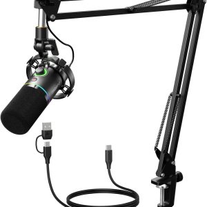 MAONO XLR/USB Dynamic Microphone Kit, RGB Podcast Mic with Software, Mute, Gain Knob, Volume Control, Boom Arm for Streaming, Gaming, Voice-Over, Recording-PD200XS Black